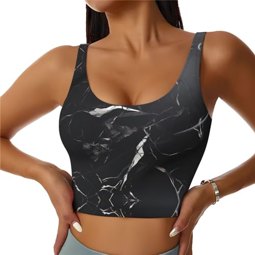 Gilet de sport sans manches femme vêtement fitness yoga imprimé marbre noir