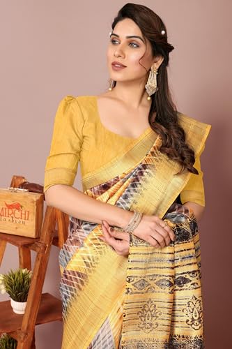 Image of MIRCHI FASHION Women Saree Cotton Silk Batik Block Printed | Breathable Office Wear and Regular Use Sari with Blouse Piece