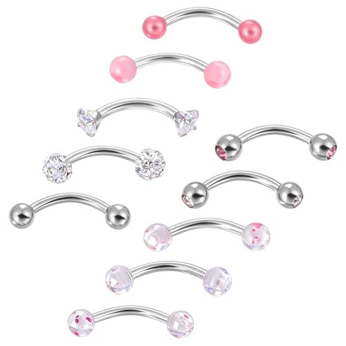 Josojoou 10PCS Eyebrow Piercing, 18G Snake Eyes Piercing Jewelry Tongue, Curved Barbell Eyebrow Rings, for Piercings on The Earlobe, Eyebrows, Lip and Tongue.