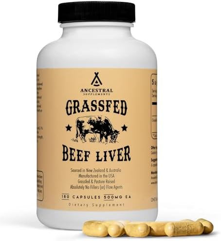 Ancestral Supplements Grass Fed Beef Liver 180 Capsules, Supports...