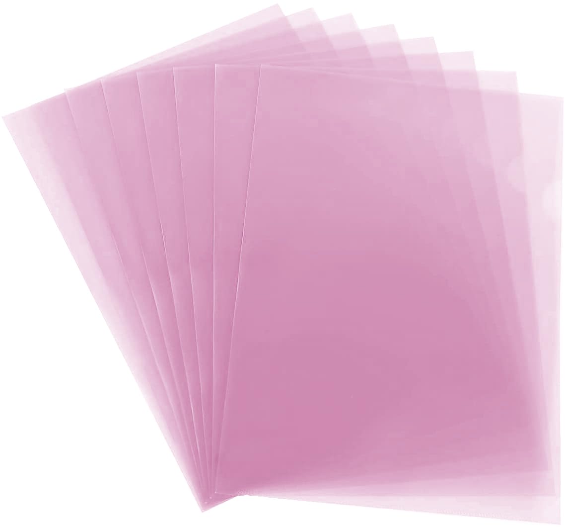 M1SS 300 Pack A4 L Type Plastic Folders, Transparent Document Pockets with Thumb Notch, Top & Side Opening Clear File Sleeves, Durable Waterproof Organiser Files for Office, School & Filings (Pink)