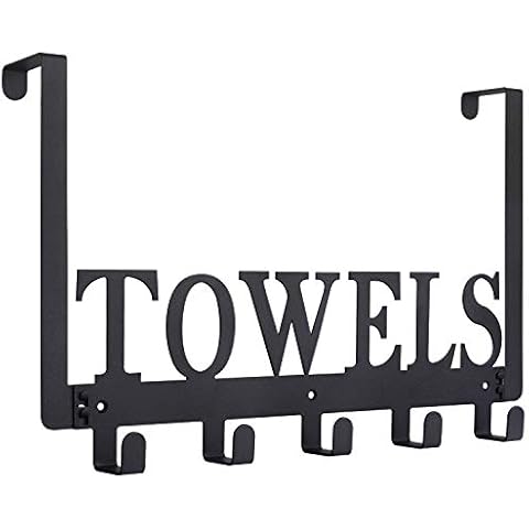 Over The Door Hooks, Towel Holder for Bathroom, Door Mount Towel Rack for Bedroom Kitchen Pool Beach Bathrobe, Wall Mount for Cabinet Cupboard Metal Sandblasted (Black) Cover