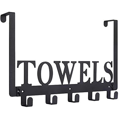 Kuhome Over The Door Hooks, Towel Holder for Bathroom, Door Mount Towel Rack Towel Hooks for Bedroom Beach Towels Bathrobe Wall Mount Hang on The Door Cabinet Cupboard Metal Sandblasted (Black)