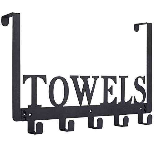 Kuhome Over The Door Hooks, Towel Holder for Bathroom, Door Mount Towel Rack Towel Hooks for Bedroom Beach Towels Bathrobe Wall Mount Hang on The Door Cabinet Cupboard Metal Sandblasted (Black) by Kuhome - Used condition - US$11.03