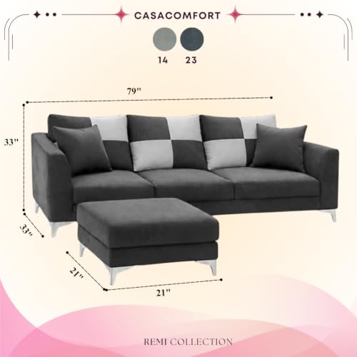 Image of Romeo Rich 4 Seater L Shape Sofa Set with Movable Ottomans | Flexible Layout | Velvet Suede Fabric | Golden Aesthetic Legs | Modern Sofa for Living Room (Dark Grey)