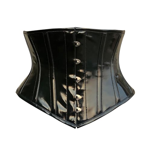OH WEARS Halloween Underbust Black PVC Corset Steel Boned Waist Trainer Steampunk Perfect Hourglass Figure (UK, Alpha, L, Regular, Regular, 1, Black)