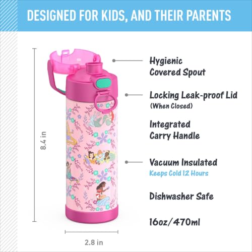 Image of THERMOS FUNTAINER 16 Ounce Stainless Steel Vacuum Insulated Bottle with Wide Spout Lid, Princess