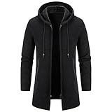 Mylldey Men's Long Cardigan Hoodies Full-zip Fleece Lined Sweaters Knit Regular Fit Casual Sweater Hooded Coat wiht PocketBlack-XL