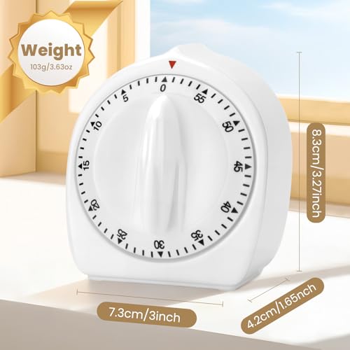 Kitchen Timers for Cooking, 60 Minute Wind Up - Chef Cooking Timer with Loud Alarm,100% Mechanical Desk Timer -No Batteries Required - Manual Countdown timers for Home, Study and Cooking (White) - Image 2