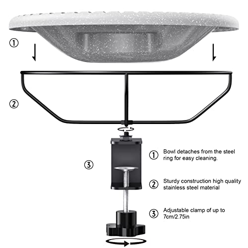 Desgully Deck Mounted Bird Bath Bowl Spa Clamp, Bird Baths For Outdoors Unheated Lightweight Detachable,Drinking Feeder, Adjustable Heavy Duty Sturdy Steel, Great For Attracting Birds (Grey) #TOP3
