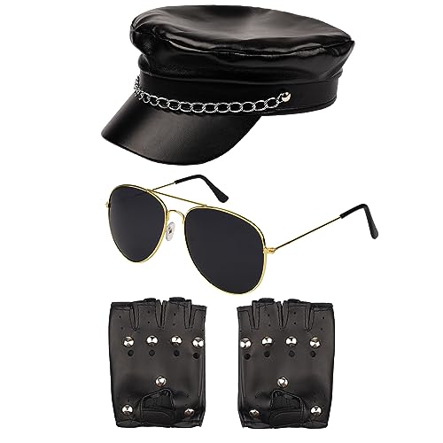 Bohue 3 Pieces Men 80s Biker Costume Accessories Black Biker