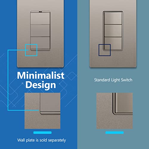 Image of LIDER Minimalist Design Lighted Triple Switch, Combination Frameless Decorator Switch with Locator Light, Ground Terminal, Single Pole, 15A 120-277V, UL Listed, Thermoplastic, Matte Nickel, 1-Pack