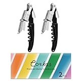 CORKAS Wine Key - 2Pack Handcrafted Professional Waiters Corkscrew, Compact Heavy Duty Wine Opener with Double Hinged, Foil Cutter and Bottle Opener, Birthday Gifts for Severs, Sommelier, Bartenders