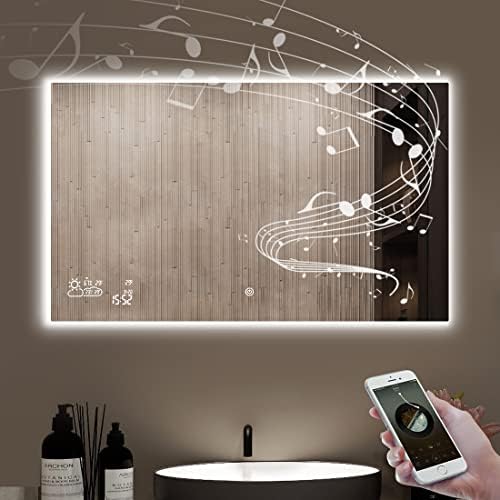 40X24 LED Bathroom Mirror with Lights, WiFi Smart Bluetooth Lighted Vanity Mirror for Bathroom with Backlit 2 Colors Dimmable Enabled Weather Display, Anti-Fog Horizontal Hang Only