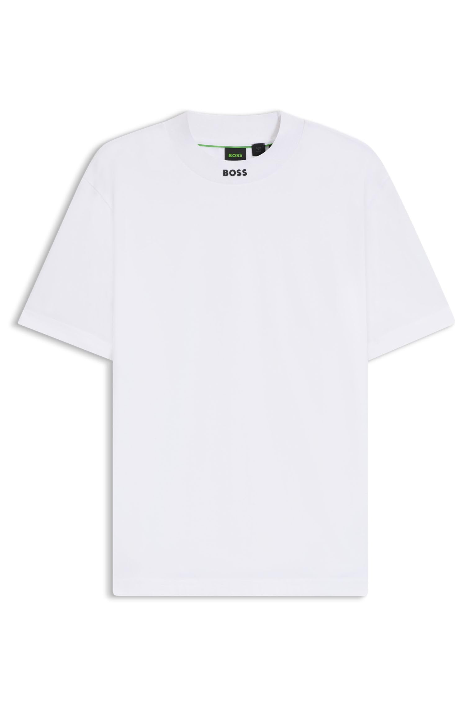 Boss Men's White Tee Collar Zone Relaxed-Fit T-Shirt In Stretch Cotton With Logo Collar
