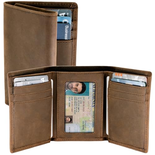 Image of Top Grain Leather Trifold Wallet for Men | Ultra Strong Stitching | Handcrafted Argentinian Leather | RFID Blocking | Extra Capacity Trifold Wallet |Thin and Sophisticated Tri-Fold Design