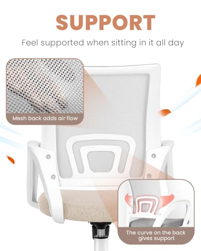 Image of NEO CHAIR Office Desk Computer Chair Ergonomic Mesh Gaming Cushion Seat with Comfy Lumbar Mid Back Support Adjustable Height Swivel Rolling Wheels for Home Task (Beige)