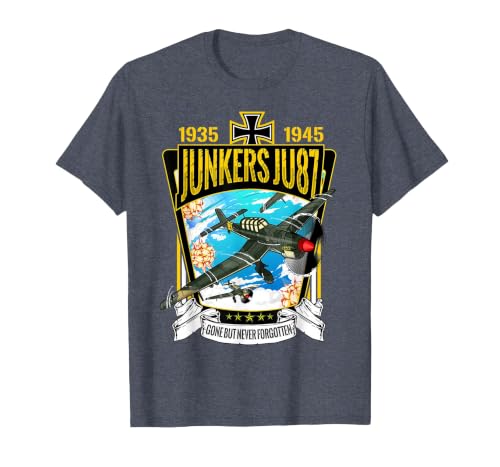 World War 2 German Aircraft Junkers JU-87A Fighter Bomber T-Shirt, Men, Heather Blue, Medium