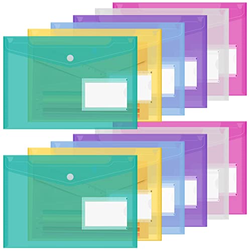 Classycoo Envelopes Plásticos A5, Pacote com 12 Pastas de Arquivo A5, Envelopes de Polietileno Trans