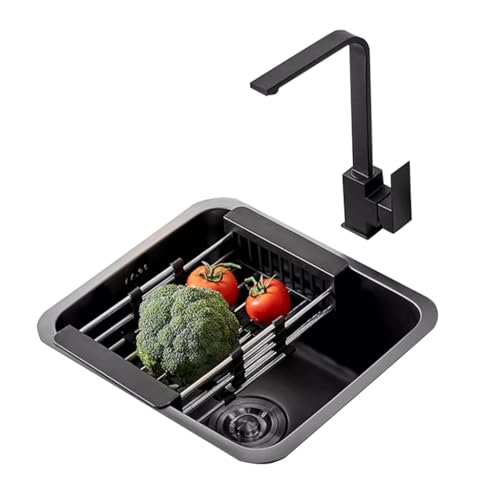 Fregadero nano negro para isla de cocina compacta y desayunador con balcón