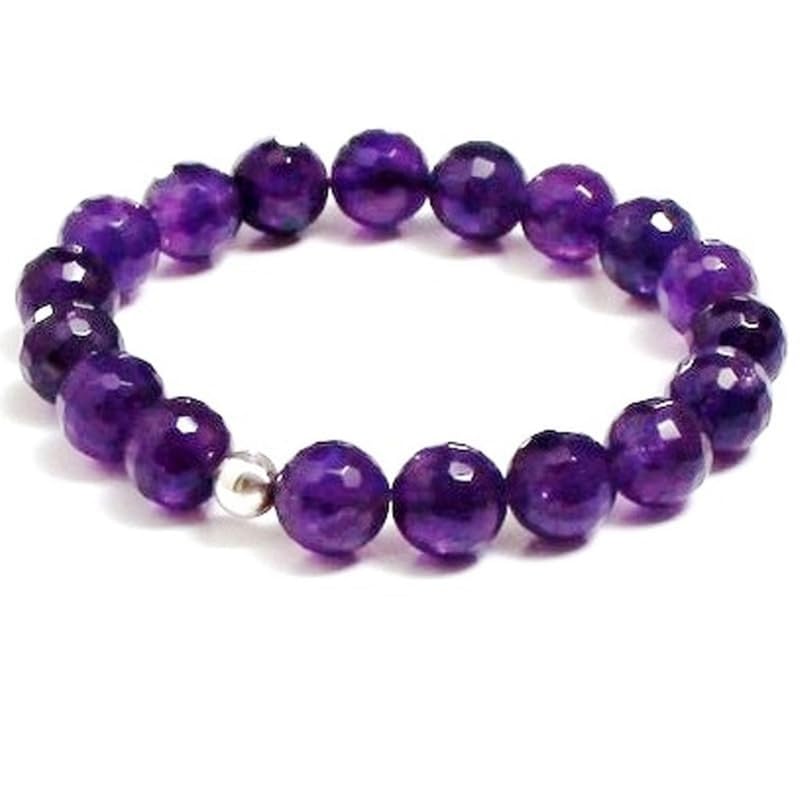 Naturalny ametyst 10 mm fasetowane koraliki okrągły kształt fioletowy 10 mm elastyczna elastyczna bransoletka unisex do medytacji prezent na szczęście |W_STBC_00330