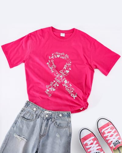 Pink Breast Cancer Shirts for Women,Pink Ribbon Cotton Shirts for Women Breast Cancer Survivor3