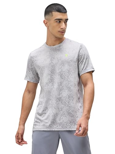 Image of TECHNOSPORT Men Polyester Regular Fit Half Sleeve Jacquard T-Shirt with Double Cool, Quick Dry & Anti Microbial for Sports, Running & Casual Use