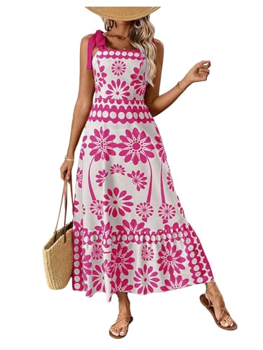 Image of Floerns Women's Vintage Sleeveless Tie Shoulder Sundress Floral Print Cami Maxi Dress