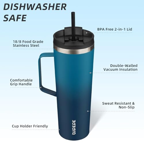 Image of BJPKPK 30oz Insulated Tumbler with Handle, Lid & Straw, Stainless Steel