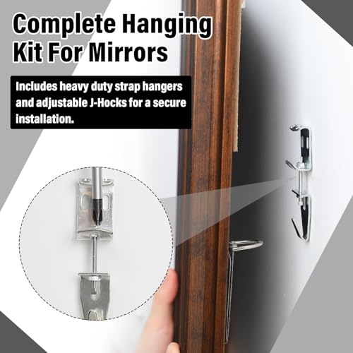 Image of Blulu 4 Set Heavy Duty Mirror Hanging Kit Picture Hangers J Hooks Adjustable Hangers and Leveling Hardware Large Supports up to 100 Lbs Mirror Hanging Hardware for Mirrors Pictures Frame