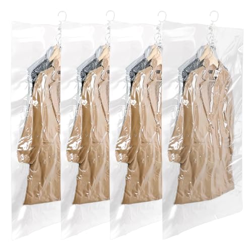 Luziyun Sacchetti Sottovuoto Vestiti Da Appendere, 4 Pezzi, 110X70Cm, Sacchi Sottovuoto Salvaspazio Per Abiti, Cappotti E Giacche, Organizzatore Per Armadio, Sacchetti Trasparenti E Riutilizzabili