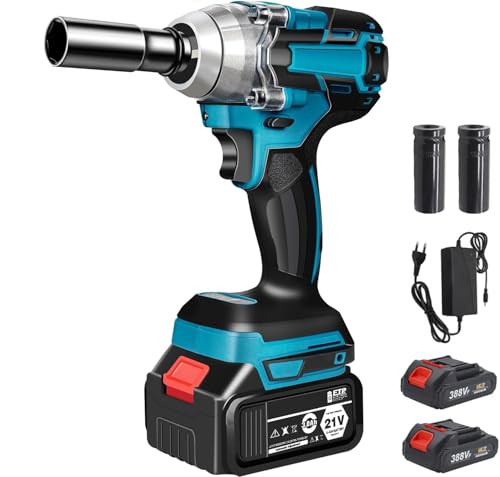 Purova Llave de impacto con batería de 550 N.m, 21V Pistola de Impacto Bateria, Llave Impacto de 1/2' Cuadrada, Taladro de Impacto Eléctrico, para Reparación de Automóviles (con 2 Batería de 3,0 Ah)