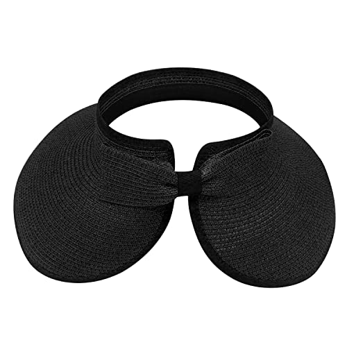 DOOVID Chapéus de palha femininos de verão com aba larga, proteção UV, viseira dobrável, chapéu de p