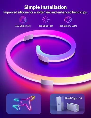 Image of AI LED Neon Rope Light, RGBIC Neon Strip Light with Control of AI Through App & Voice, Compatible with Alexa & Google Assistant, Custom DIY Lighting Effects for Home & Party Decor,16.4ft