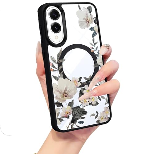 Image of VONZEE Case for Samsung Galaxy S25 Edge 5G | Retro Floral Clear Cover PC+TPU Shockproof | Magnetic Wireless Charging Compatible Glossy Phone Case (Black)
