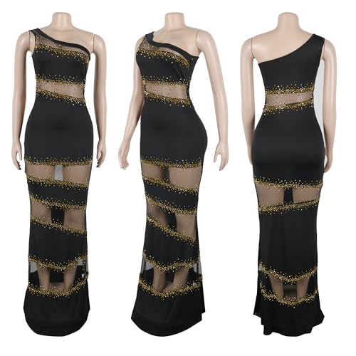Image of PORRCEY Women's Sexy Rhinestone Mesh See Through Party Night Prom Dress