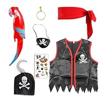 ATSNOSH 7 Pcs Pirate Costume Accessories Set for Boys and Girls, Pirate Role Play Fancy Dress, Captain Dress Up Set, for Halloween Cosplay Christmas New Year (7 Pcs)
