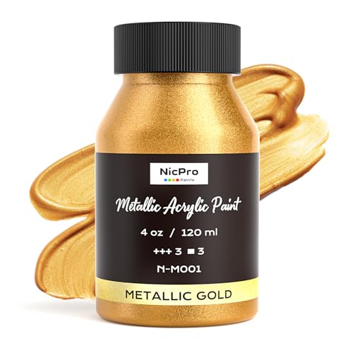 Nicpro Metallic Gold Acrylic Paint, 4oz/120ml Gold Leaf Paint, Non Toxic, Non Fading Craft Paints...
