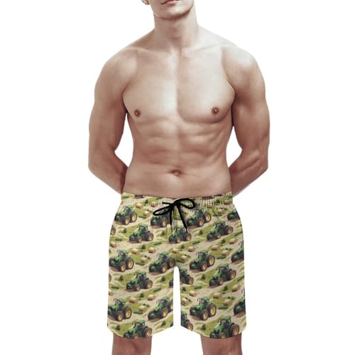 Hawaiian Shorts for Men - Pastoral Green Tractor Print Quick Dry Mens Swim Trunks Bathing Suits with Mesh Lining2