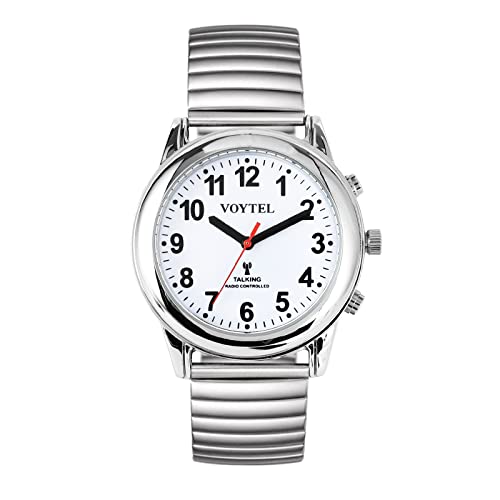 MAUJOY Deutsch Sprechende Herren Uhr Analog mit Metall Armband Silber Blindenuhr Funk2 Cover