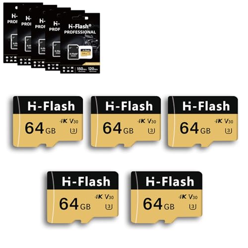 Tarjeta micro SD de 64 GB, paquete de 5 con adaptador de tarjeta SD, tarjeta micro SD de 64 GB, tarjeta de memoria micro de hasta 150 MB/s, C10 U3 V30 4K A1 UHS-I TF tarjeta mini SD de 64 GB para