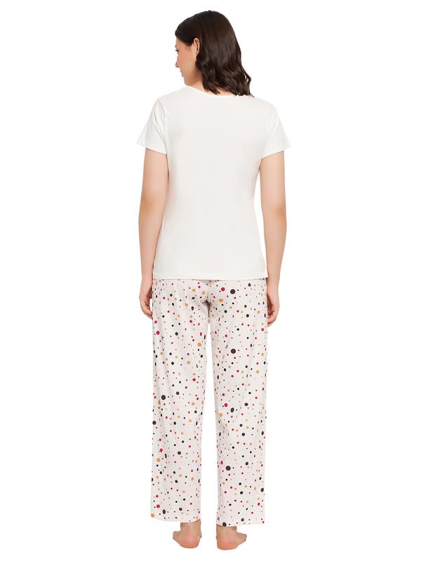 Image of Clovia Women's Cotton Printed Top & Pyjama Set - White