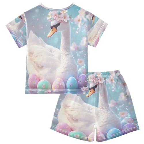 ALAZA Easter Duck Egg Flower Floral Pajamas Set Short Sleeve Cotton Sleepwear Summer Pjs 2 Piece 5-14Y2