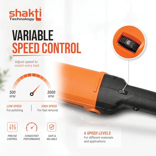 Image of Shakti Technology RP-180 Electric Car Polisher, 1200W High Power, Variable Speed 500-3000 RPM With 7-Inch (180mm) Wheel Size, Ergonomic Handle, Complete Car Polishing Kit