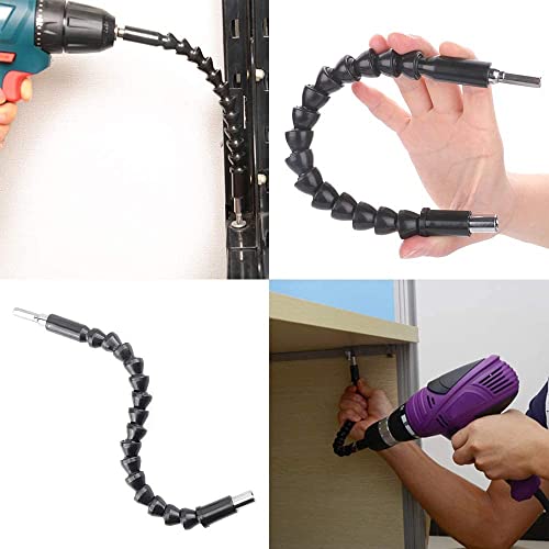 ATHGLOBAL Flexible Shaft with 10Pc Bits Set Magnetic Extension Adapter Holder Connector for Electronic Power Drill 6mm Hex Shank Power Tool Accessories Black Plastic and Metal (11, Shaft and Bits)