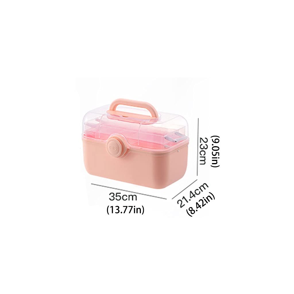 Botiquín de primeros auxilios/caja de medicamentos de plástico para primeros auxilios, caja de almacenamiento de medicamentos para el hogar, portátil, de tres capas, 11.0/13.7/15.3 pulgadas (rosa