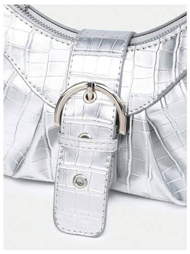 Verdusa Women's Pleated Hobo Shoulder Bags Metallic PU Leather Clutch Handbag4