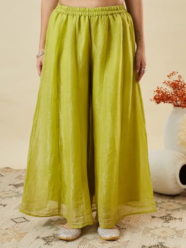 Image of MOKOSH Women's Silk Embroidery Peplum Kurta Sharara with Dupatta | Anarkali Kurta Set | Sweetheart Neck Full Sleeve Ethnic Suit | 3 Piece Outfit | Indian Kurta Outfit With Sharara
