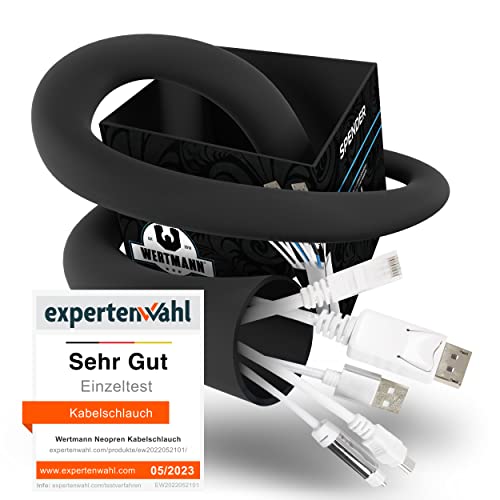 Wertmann Neopren Kabelschlauch schwarz für TV oder PC Kabelmanagement Schreibtisch - Einstellbarer Durchmesser - als Flexibler Kabelkanal schwarz oder als Kabelschutz Hund - 3m Cable Management