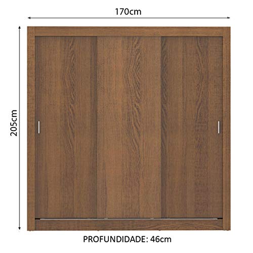 Image of Madesa Monaco Wardrobe, 3 Sliding Doors, Engineered Wood, Aluminium Handles, 170 cm Width, Brown, for Bedroom Storage